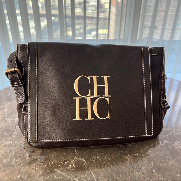 Vintage Carolina Herrera CH Brown Crossbody Messenger Bag